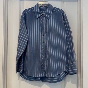 We The Free Navy and White Striped Men's Shirt